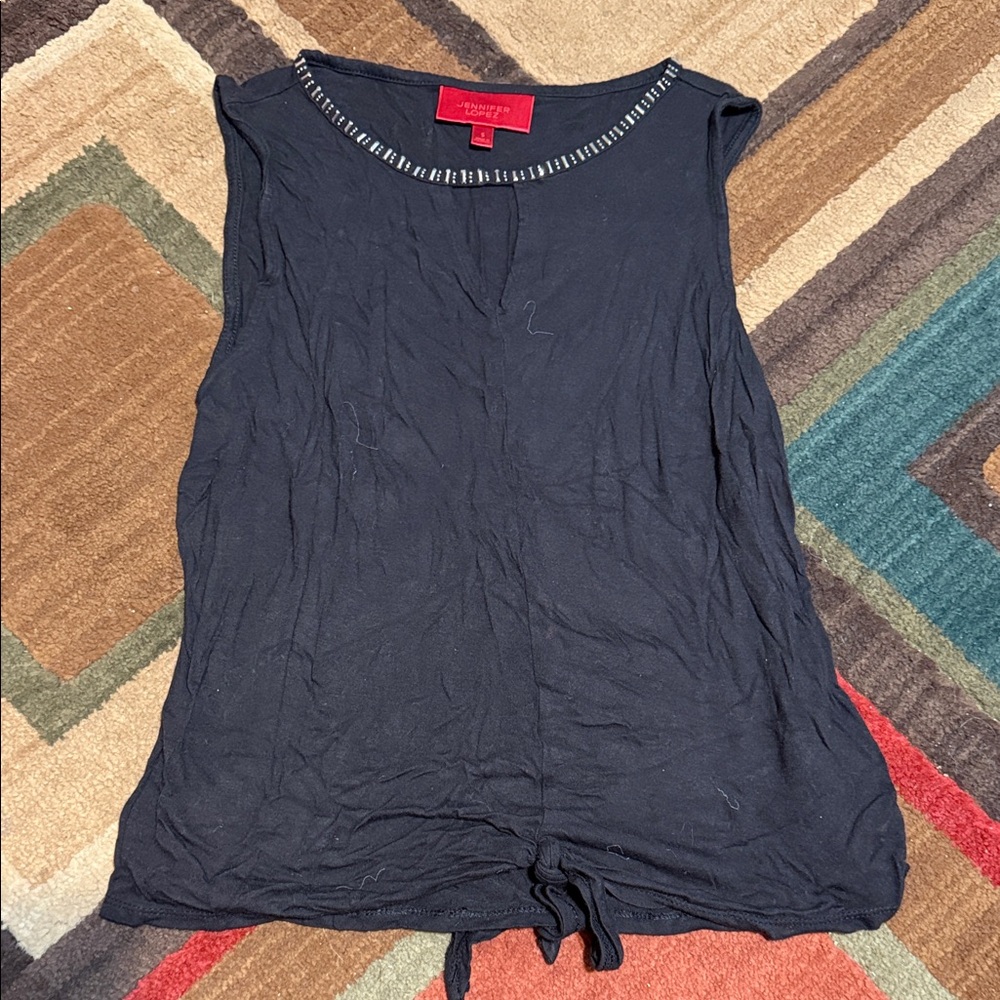 Theory Navy Tank Top with Embellished Neckline
